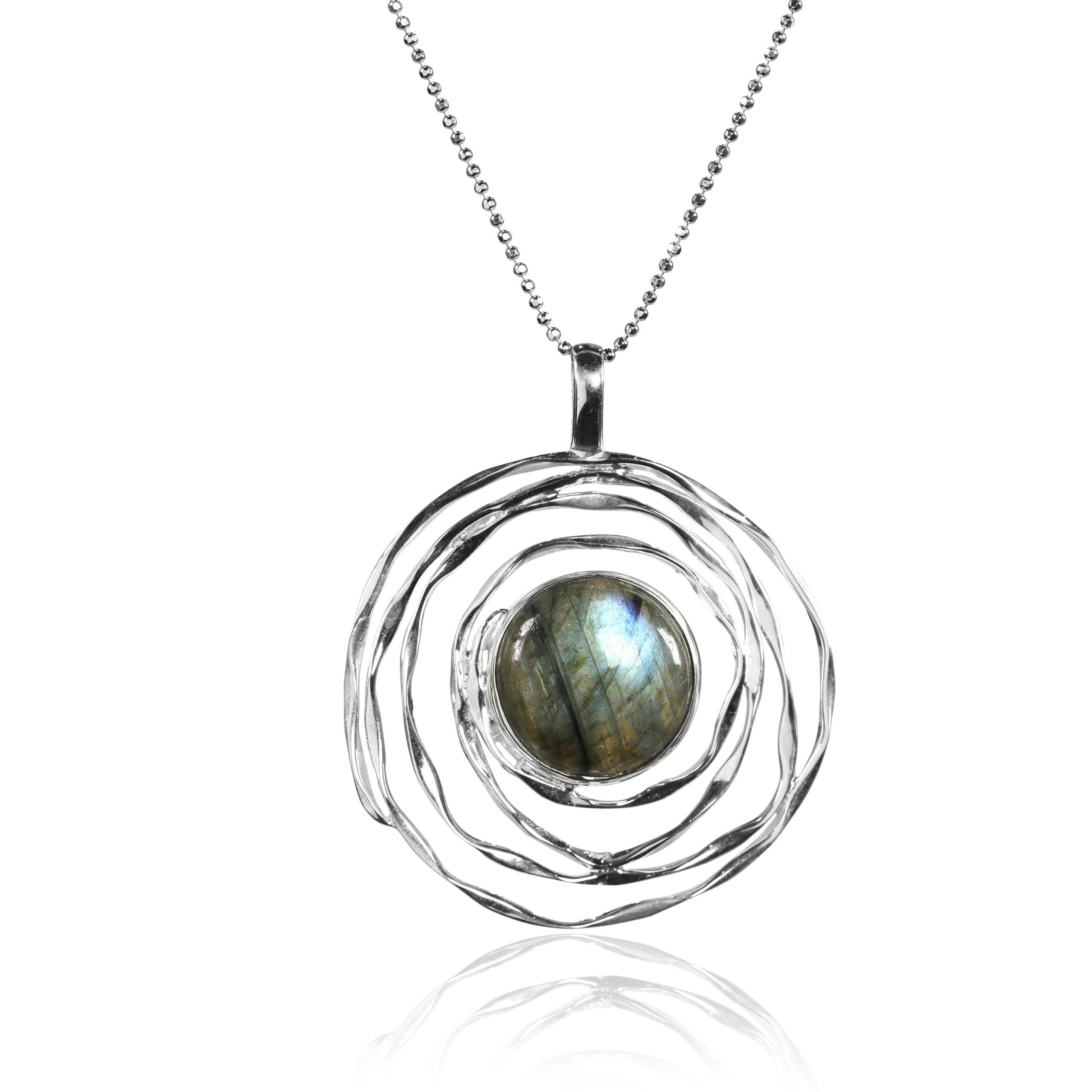 Round Rainbow Moonstone Rhodium Over Sterling Silver Bunny Necklace